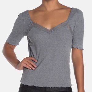 Free People Margaux Sweetheart Gray Top Lace Trimmed, Size S